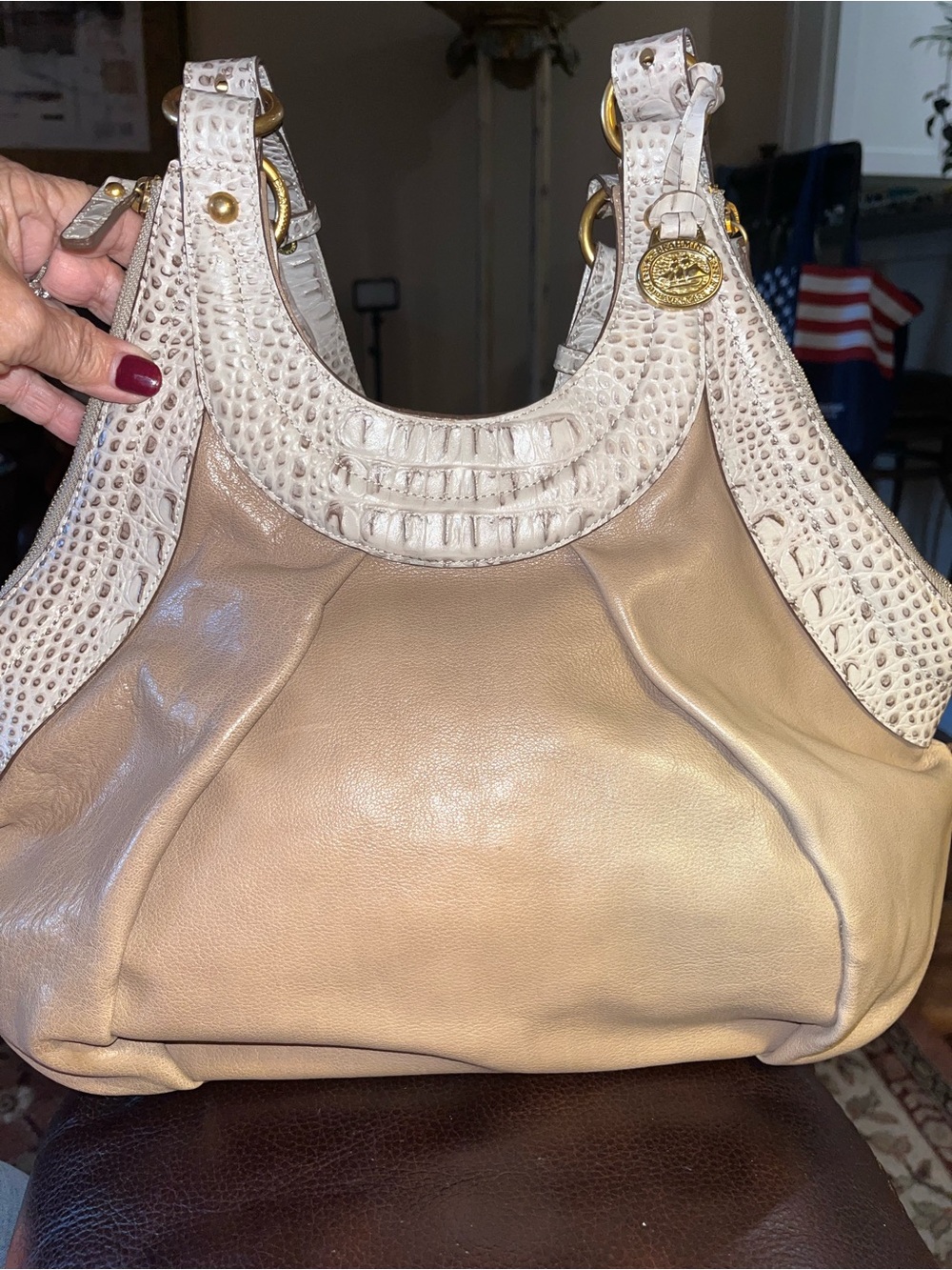 EUC Authentic Brahmin Elisa Croc and Smooth Leather Hobo Handbag